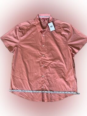 GUESS Men’s Button Up Slim Fit SS Darrow Plain Peach Coral 🍑🪸